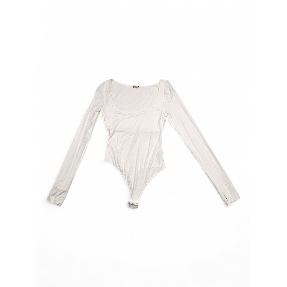 Free People Intimately Scoop Neck Long Sleeve Bodysuit S White